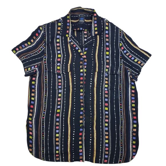 Panther Button Up Shirt Womens Large Geometric Padded Short Sleeve 80s Vintage - Picture 1 of 9